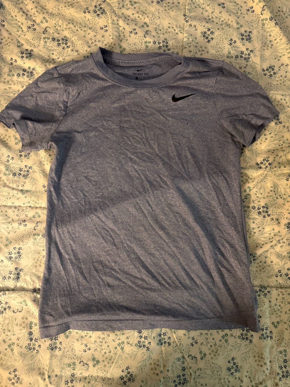 Nike Heathered Light Blue Athletic Tee with Black Swoosh